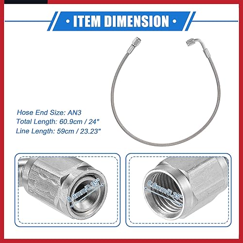Miniatura 55 de AN3 - Línea de alimentación de aceite turbo de acero trenzado de 90 grados a extremo de manguera recto, turbocompresor remoto de 34 pulgadas, línea