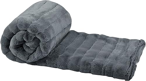 Home Soft Things Super - Manta de piel sintética de visón, 50 x 60 pulgadas, color carbón, lujosa, esponjosa, acogedora, elegante, con respaldo de