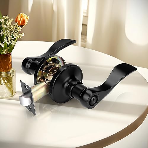 Miniatura 20 de Probrico - Paquete de 10 manillas de privacidad para puerta de dormitorio y baño, estilo ondulado, con palancas de níquel satinado.