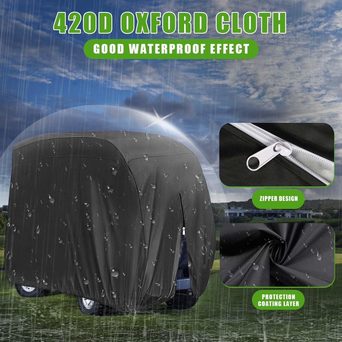 KISEER 4 Passenger 420D Waterproof Golf Cart Cover fits EZ GO Club Car Yamaha, Sunproof Dustproof