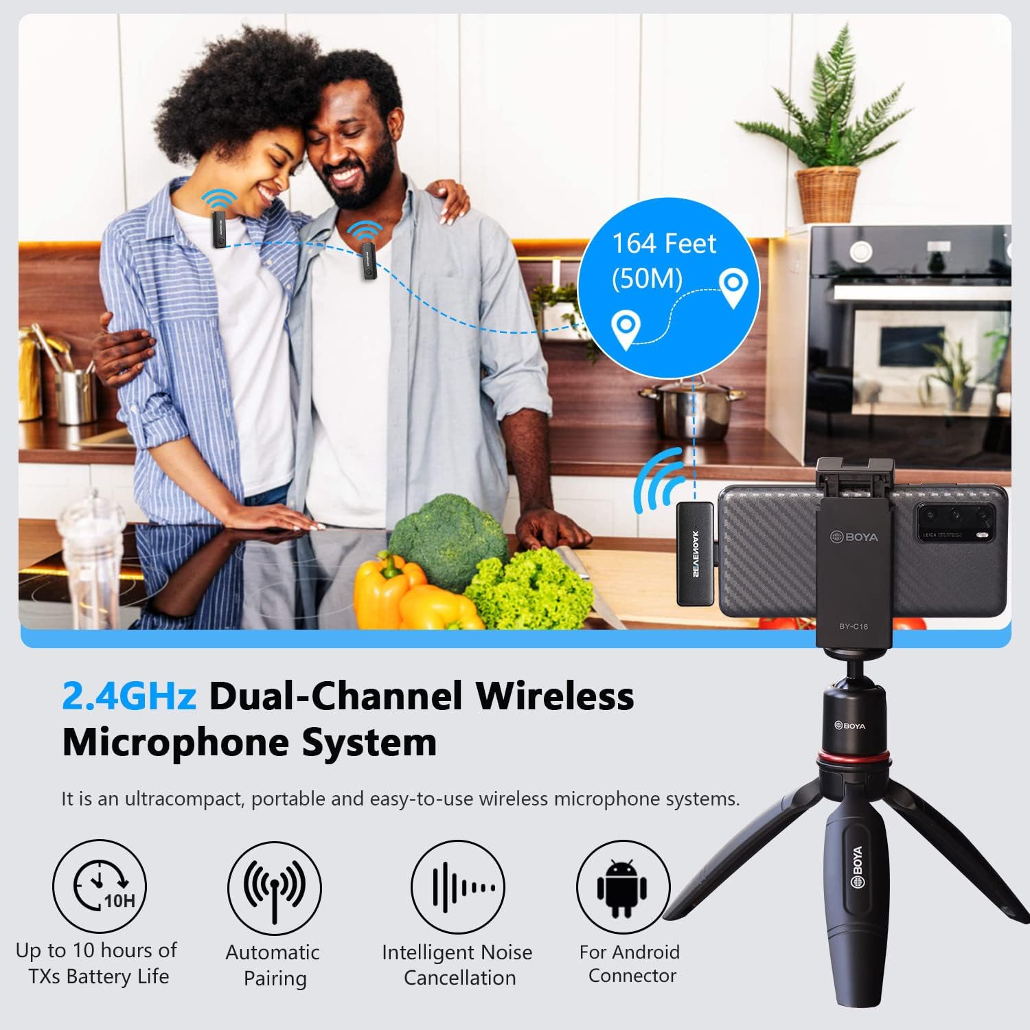 Sevenoak Wireless Lavalier Microphone,USB-C Wireless Clip Mic for Android/Type-C Smartphone Mini Bluetooth Mic for Podcast Facebook YouTube Vlogging Video Recording (SKM-W10-U2)