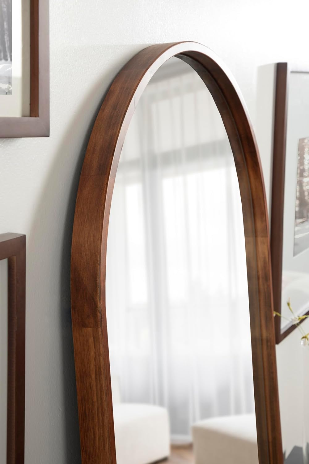 Kate and Laurel Valenti Mid-Century Modern Arched Wall Mirror; 24 x 32; Walnut Brown; Sophisticated Modern Arch Mirror for Use as Bathroom Mirror for Vanity or Fireplace Mantel Mirror