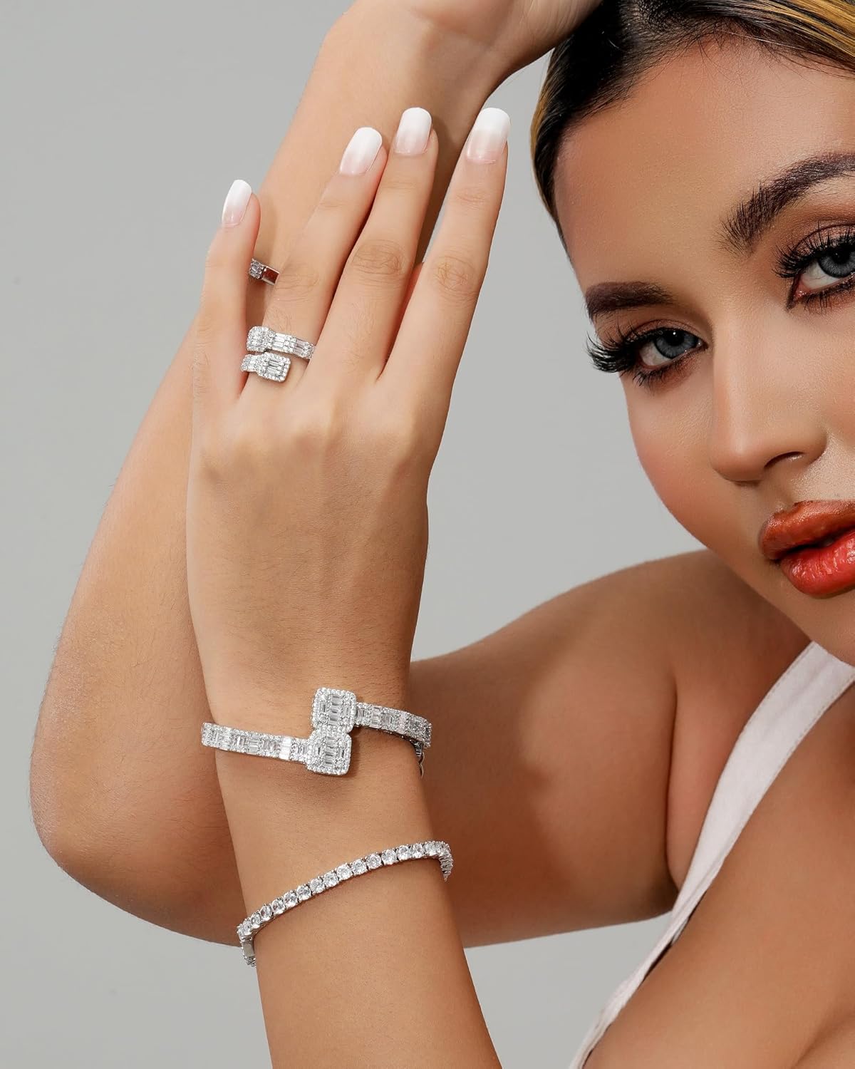 Lulu Mel Iced Out Baguette Diamond Bracelet Jewelry for Women, Hip Hop Mens 14k Gold Silver Plated Cubic Zirconia Bangle Bracelet, Men Heart Cuff Bracelet With Jewelry Box - Image 2