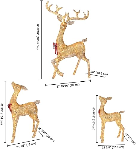 Miniatura 8 de Yescom Juego familiar de ciervos navideños iluminados de 3 piezas con 420 luces LED decoración artificial de Navidad patio decoración al aire libre