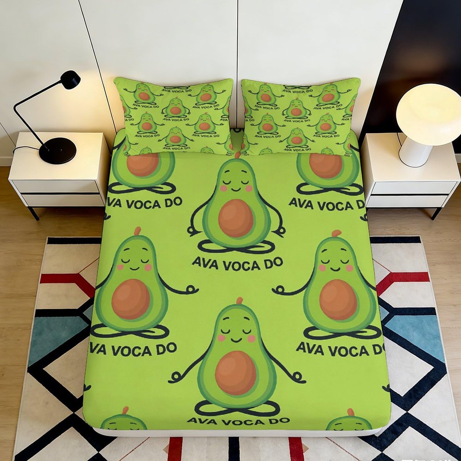 Kzqnxhjprl Style-7 3D Printed Avocado Yoga Fitted Sheet Microfiber Green Cartoon Bed Cover Non-Slip Machine Washable For Bedroom Decor 90X200x25cm