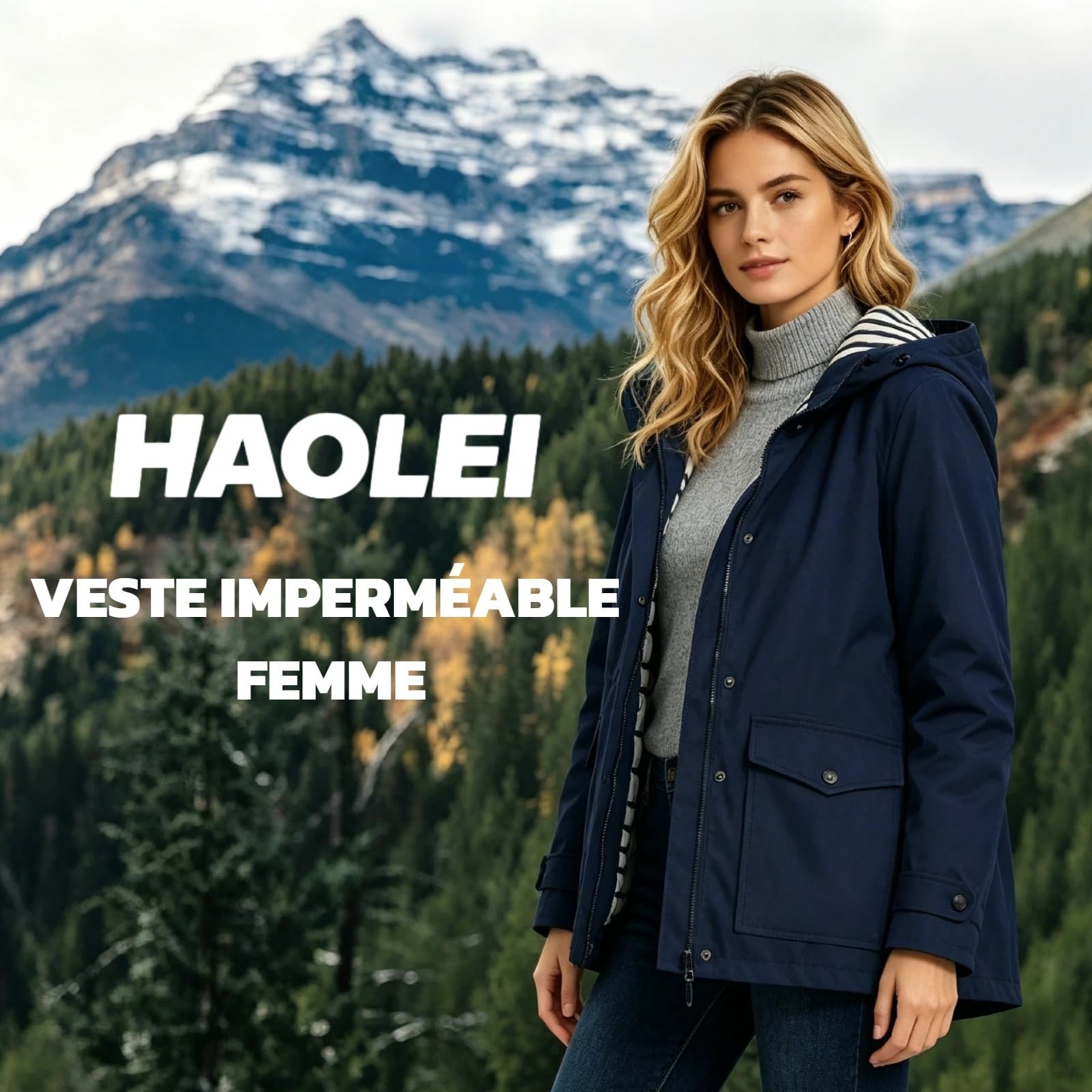 HAOLEI Veste ImperméAble Longue Pour Femme Parka Mi Saison Vestes à Capuche ZippéE Manteau De Pluie Coupe Vent Avec Poches Et Cordon Couleur Unie LéGèRe Manches Longues Blouson D'ExtéRieur Jacket