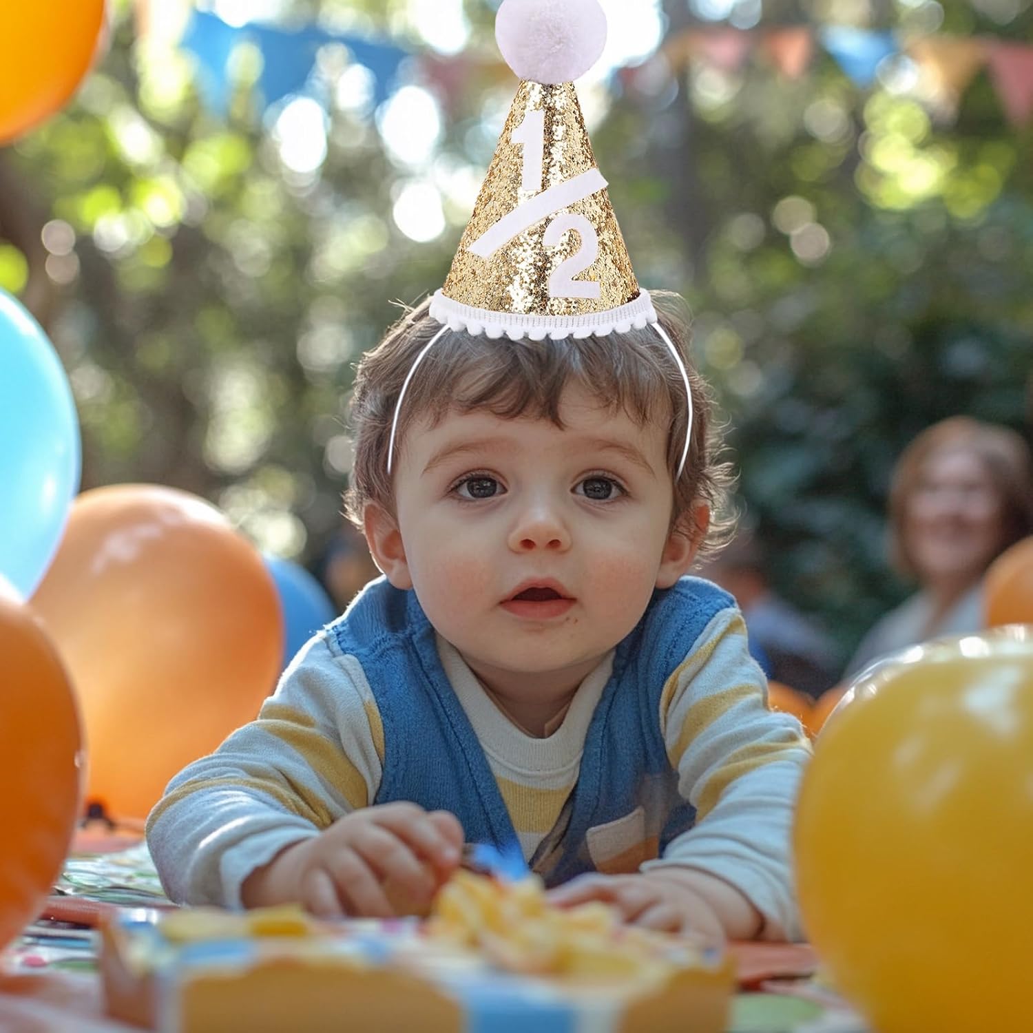 1/2 Birthday Hat for Baby, Glitter & Comfortable 6-Month Party Hat for Baby Photos and Milestone Celebrations