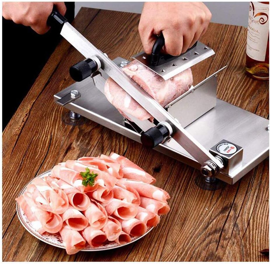 Manual Frozen Meat Slicer Stainless Steel Blade Frozen Beef Mutton Roll Meat Food Slicer Vegetable Sheet Slicing Machine Home Kitchen or Business Use