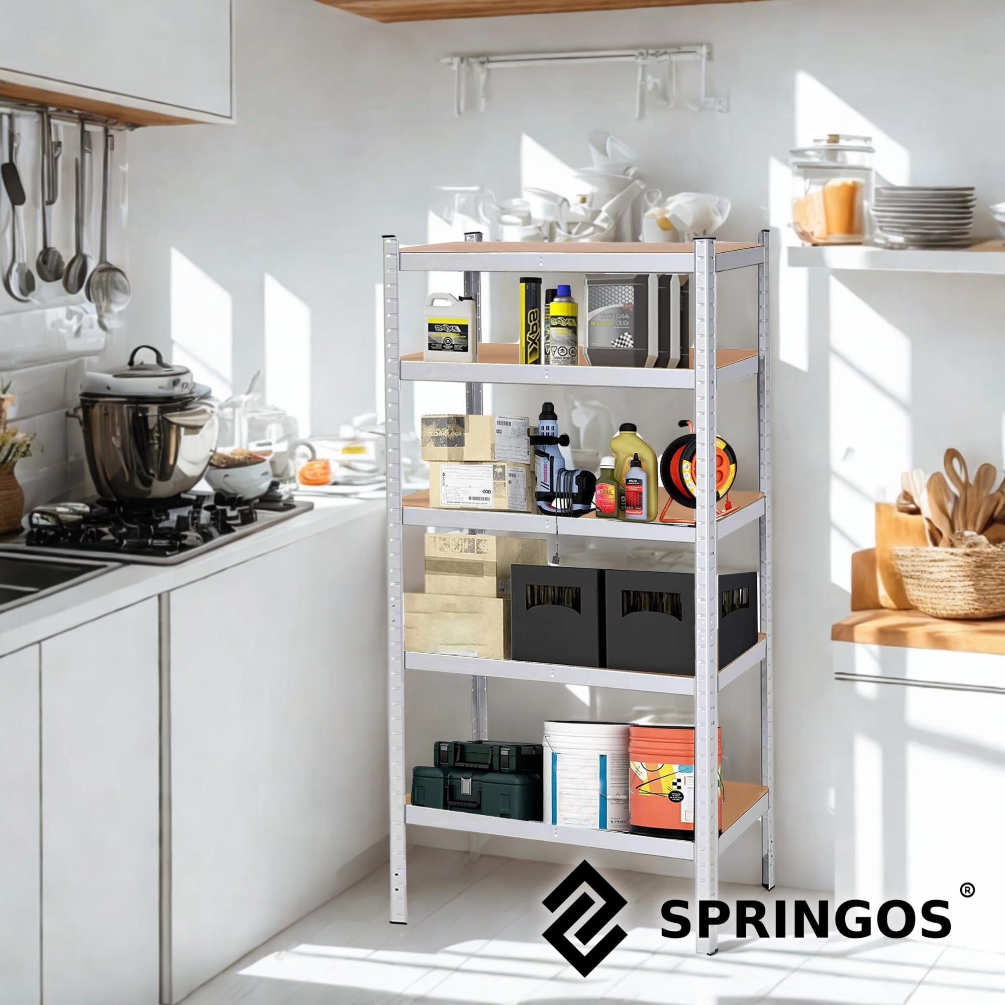 SPRINGOS Étagère de garage en métal 90 x 180 x 40 cm 5 étagères Argenté