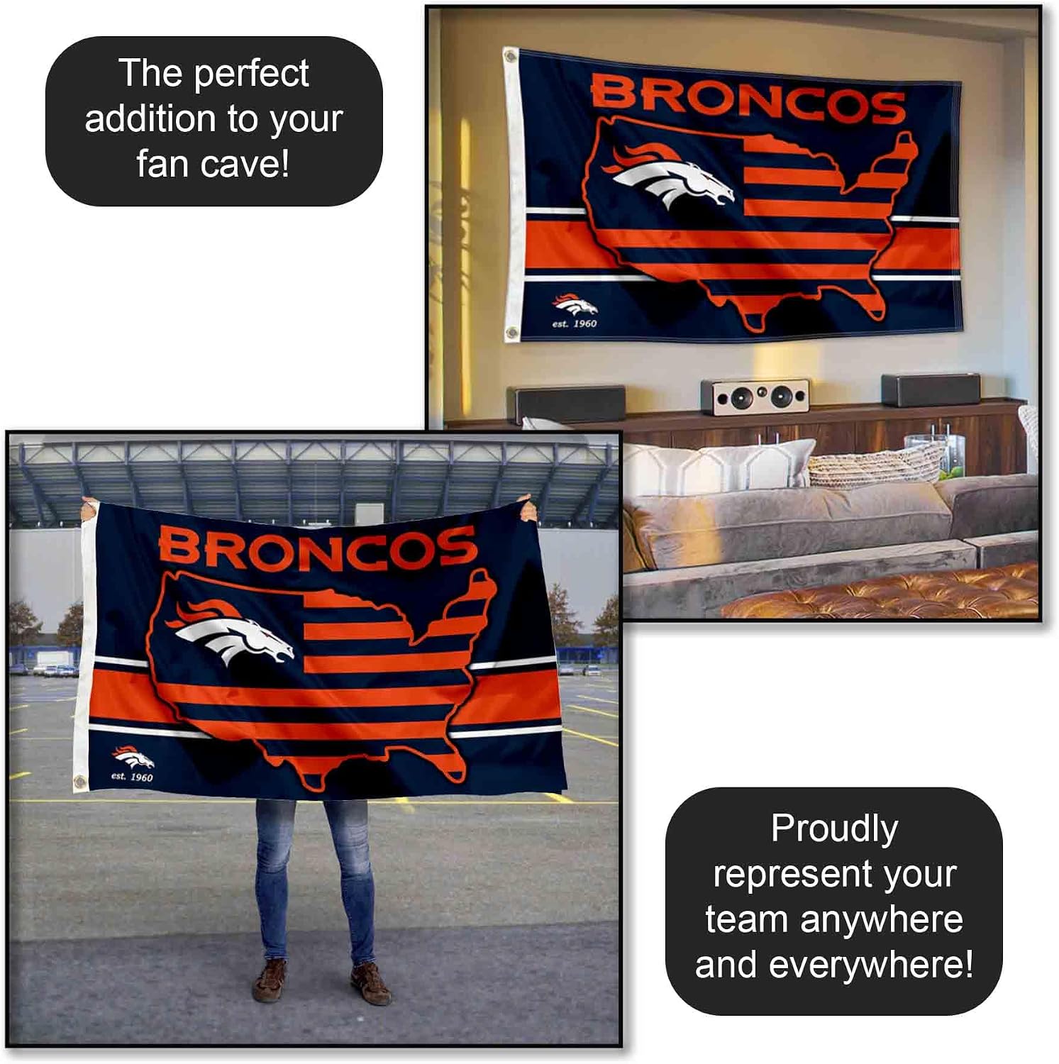 Denver Broncos Nation USA American Country 3x5 Flag
