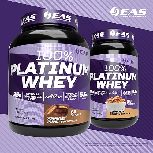Miniatura 7 de EAS 100 proteína de suero de platino  3 proteínas de suero ultra platino  Aumenta el tamaño y la fuerza  088oz de proteína 019oz de BCAA  2 libras