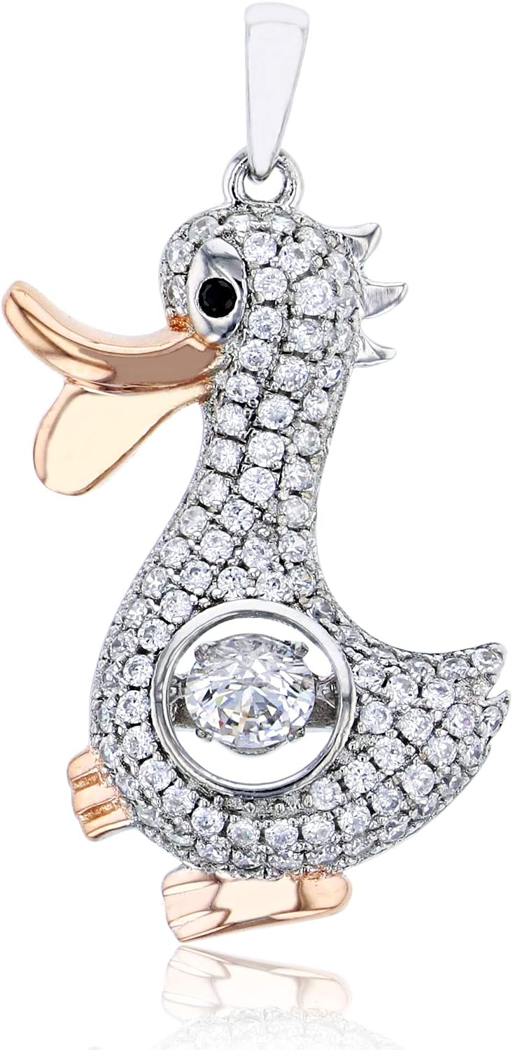 DECADENCE Sterling Silver Rose & White Micropave Duck Pendant