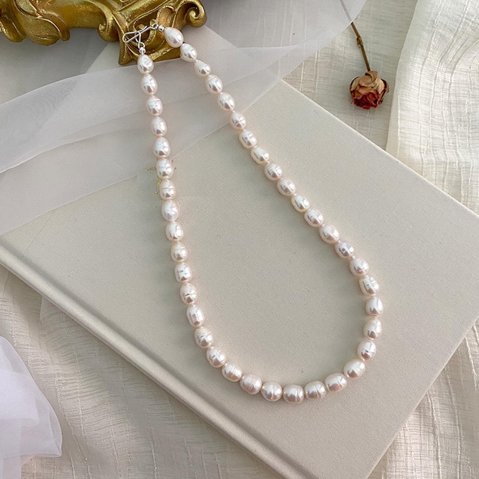 LOKILOKI Collar De Perlas De Agua Dulce 925 Joyas De Cierre De Plata Esterlina para Mujeres Regalo De Patrón De Crecimiento Natural
