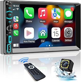 Double Din Car Stereo with Voice Control Carplay&Android Auto,7 Inch HD LCD Touchscreen Monitor,Bluetooth,Subwoofer,Type-C/USB/SD Port,A/V Input,AM/FM Car Radio Receiver,SWC,Backup Camera(Free)