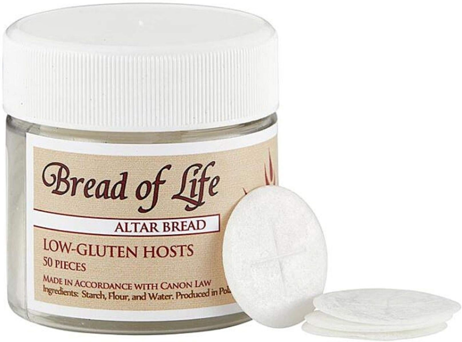 Needzo Altar Bread for Catholic Mass Communion, Low Gluten Host Wafers, 50 Count
