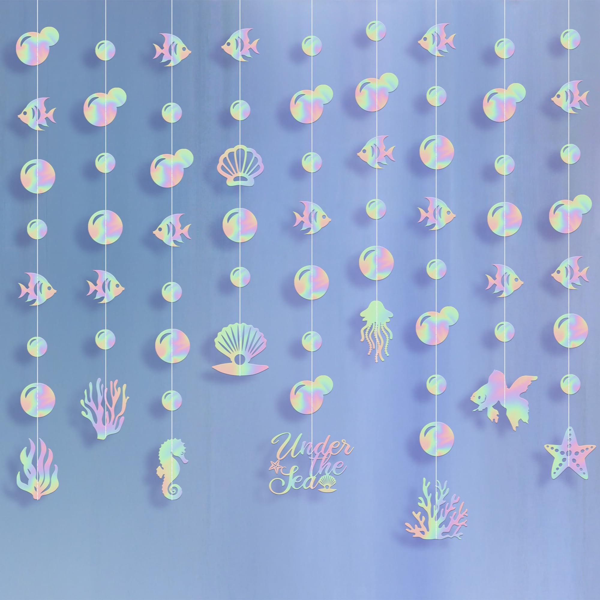 KatchOn, Blue and Purple Seashell Banner Garland - 8 Feet, 9 Strings | Mermaid Decorations | Ocean Themed Party Decorations | Under The Sea Garland |