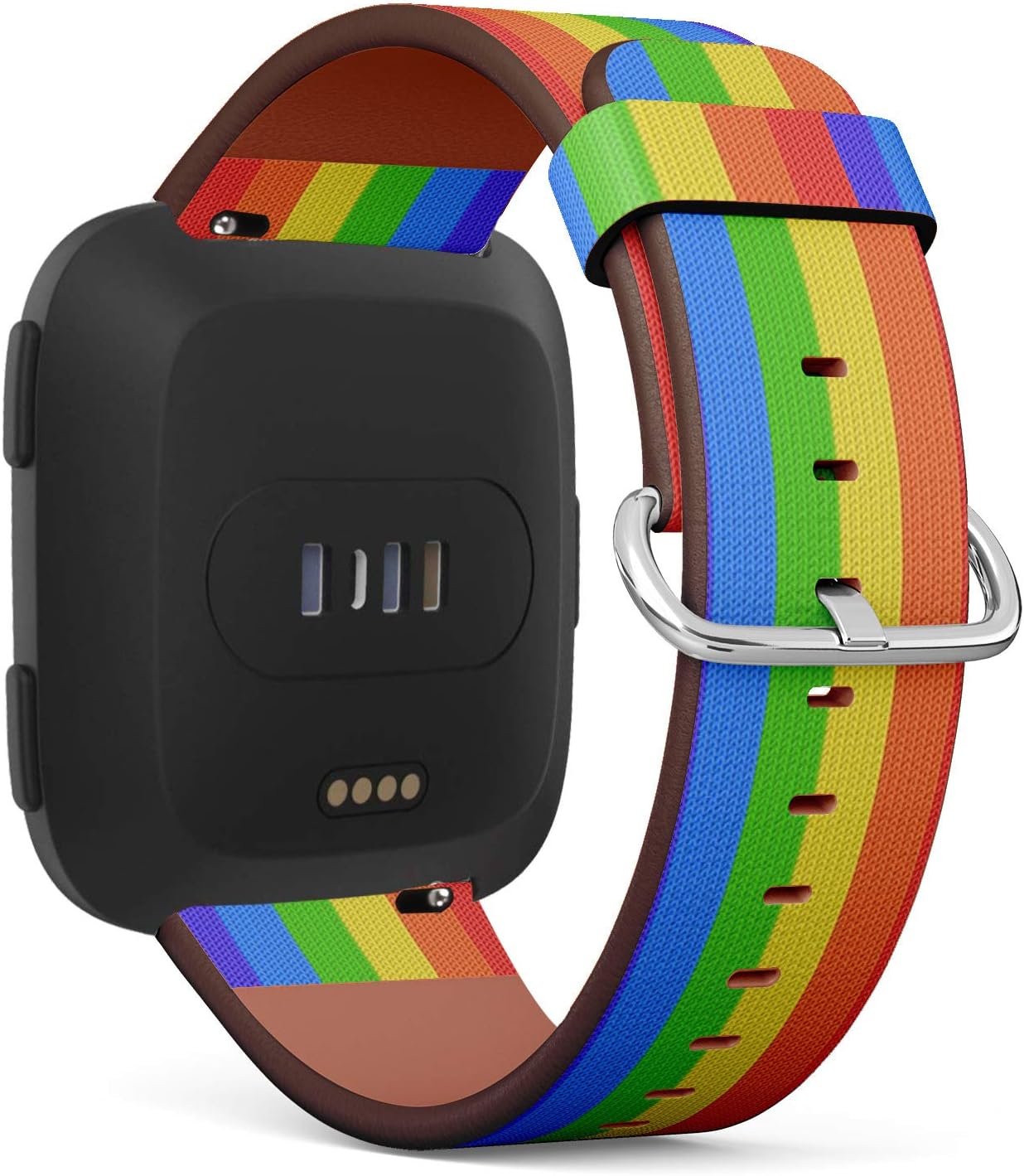 Q-Beans Replacement Band, Compatible with Fitbit Versa/Versa 2 / Versa Lite - Leather Band Bracelet Strap Wristband Accessory with Quick-Release Pins // Knitted Rainbow Texture Canvas