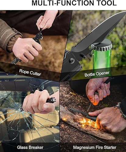 Miniatura 4 de Cuchillo de caza de supervivencia con bloqueo fijo incorporado, multiherramienta con estuche y arrancador de fuego para camping, senderismo, caza,