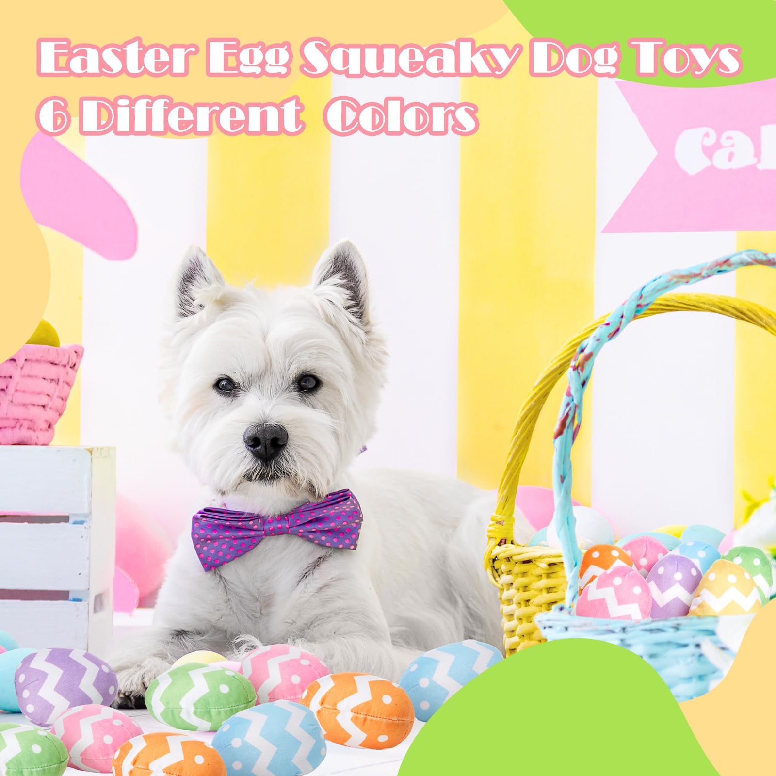 Leyndo Lot de 24 œufs de Pâques pour chien - Jouet couineur en peluche pour chien - Jouets en peluche pour chiens de taille moyenne et petite - Jouets à mâcher - Costume de Pâques pour animal