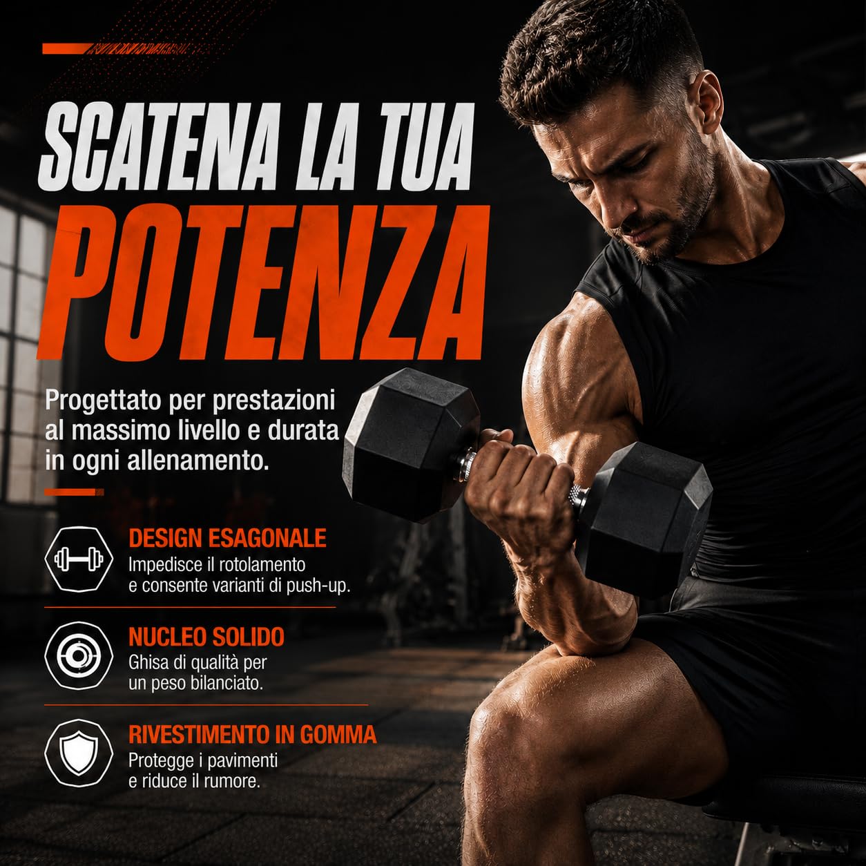Hexagon NT162 - Set di manubri corti in gomma rivestita, per uomo e donna, 5 kg, 7 kg, 10 kg, 12,5 kg, 15 kg, 20 kg, 25 kg, NT162