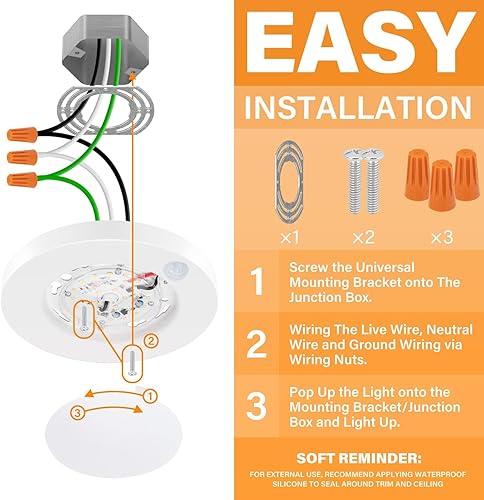 Miniatura 10 de JULLISON Luz de techo LED negra con sensor de movimiento 5CCT seleccionable en campo de 4 pulgadas, luz de armario con cable de 120 V, 10 vatios,