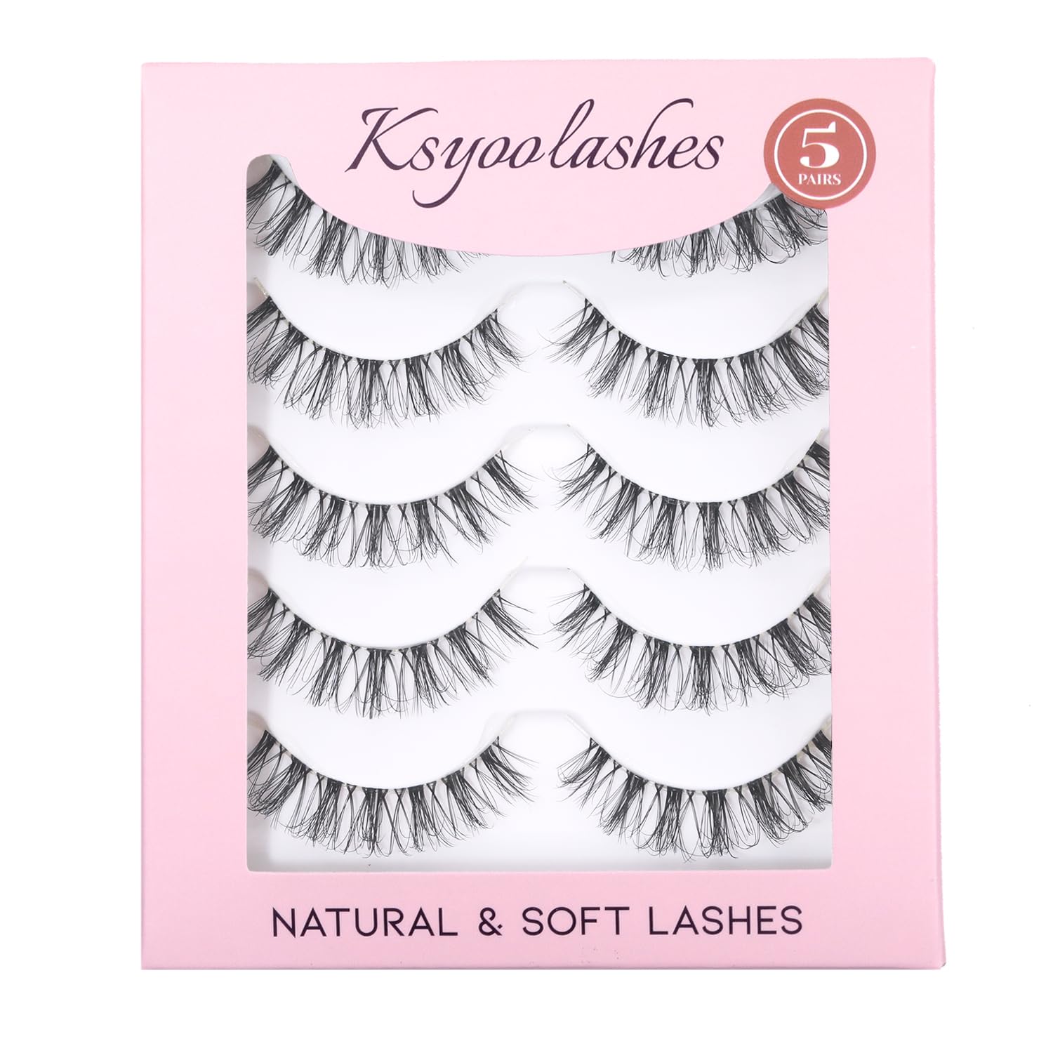 Cat Eye Lashes Wispy Natural Look, D Curl 6-12mm Clear Band 3D Natural False Eyelashes Multipack (B6 Clear Band, 5 Pair (Pack of 1))