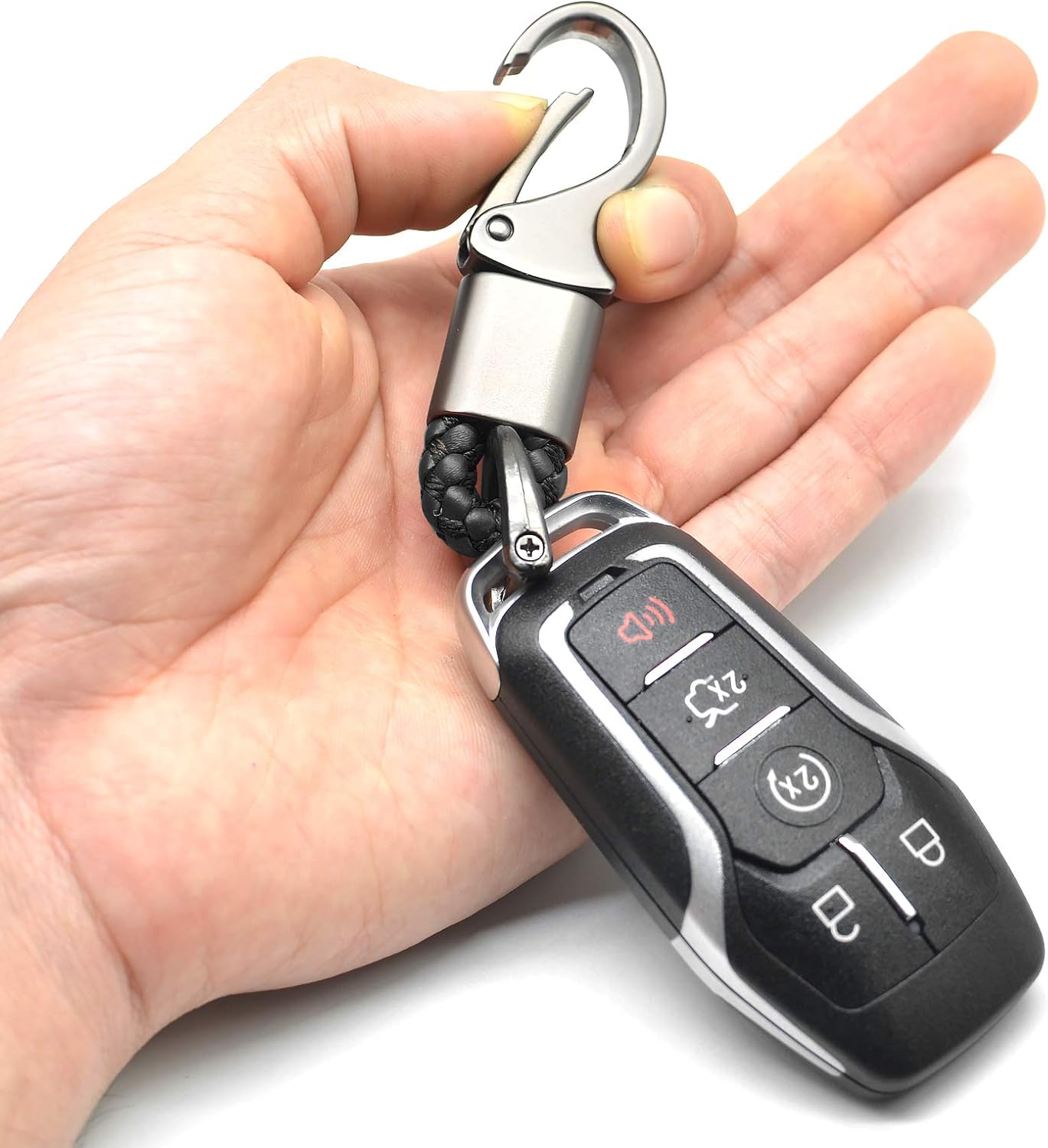 EYANBIS Car Key Fob Keychains Leather Holder Key Chain Sturdy Metal with D-Ring for Men and Women 2 Pack, 1 Pack Black & 1 Pack Red, 360 Degree Rotatable, with Screwdriver : Automotive