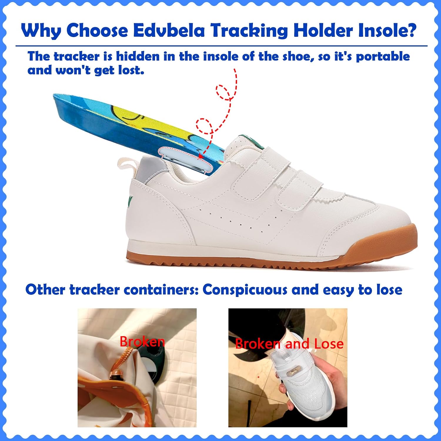 Insoles for Airtag Hidden Holder, Tracker Devise Case for Kids, Comfortable Inserts for Children's Shoes, Cute Cartoon (175-190mm)