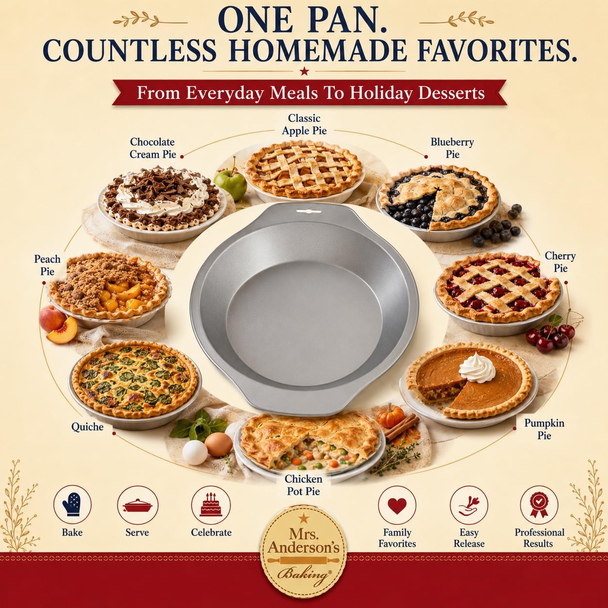 Mrs. Anderson's Baking Non-Stick Pie Pan, European Carbon Steel, PFOA Free, 9-Inch