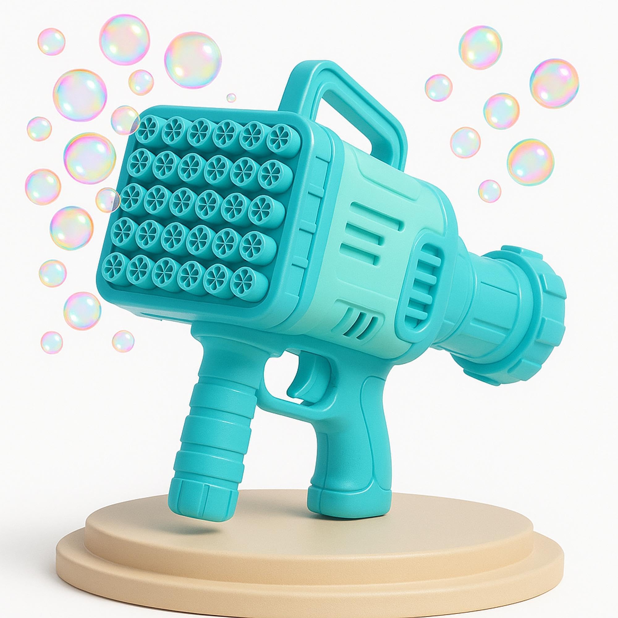 GRAPHENE 32 Hole Electric Gatling Water Bubble Maker Machine Gun with Liquid Soap Solution Indoor and Outdoor Toys for Kids Toddlers Girls Boys Bubble Blower Launcher (Color as per Stock)