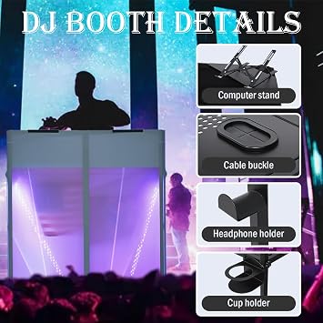 DJ Table. Portable DJ Booth Facade 20 x 40 Tabletop, Foldable DJ Facade Station for DJ Controller, Mixer & LaptopEvents&Parties – Includes Carry Bag&Two Metal Corner Tables