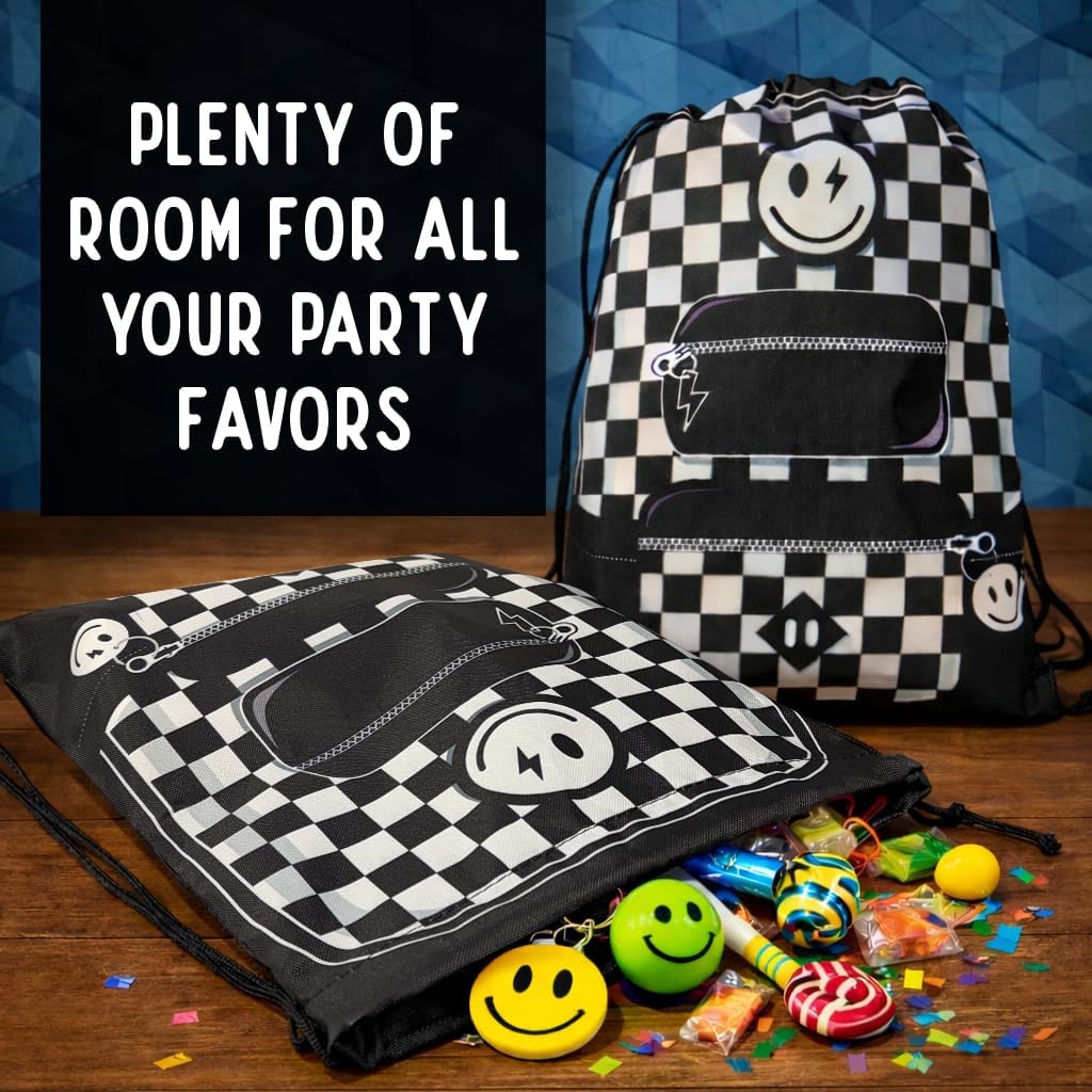 12 pk One Happy Dude Birthday Decorations Blue - Smiley Face Party Favors for Smiley Face Birthday Decorations, One Happy Dude Party Favors for Checkered Goodie Bags or Monster Truck Goodie Bags