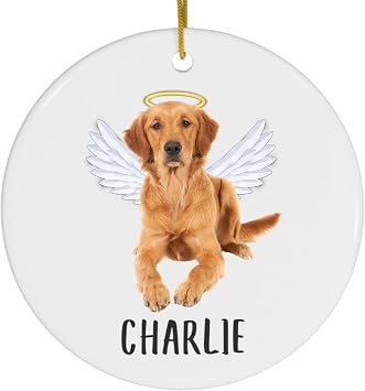 Red Golden Retriever Angel Wings Memorial Personalized Christmas Ornaments 2026 Circle White Ceramic Puppy Owner Gifts