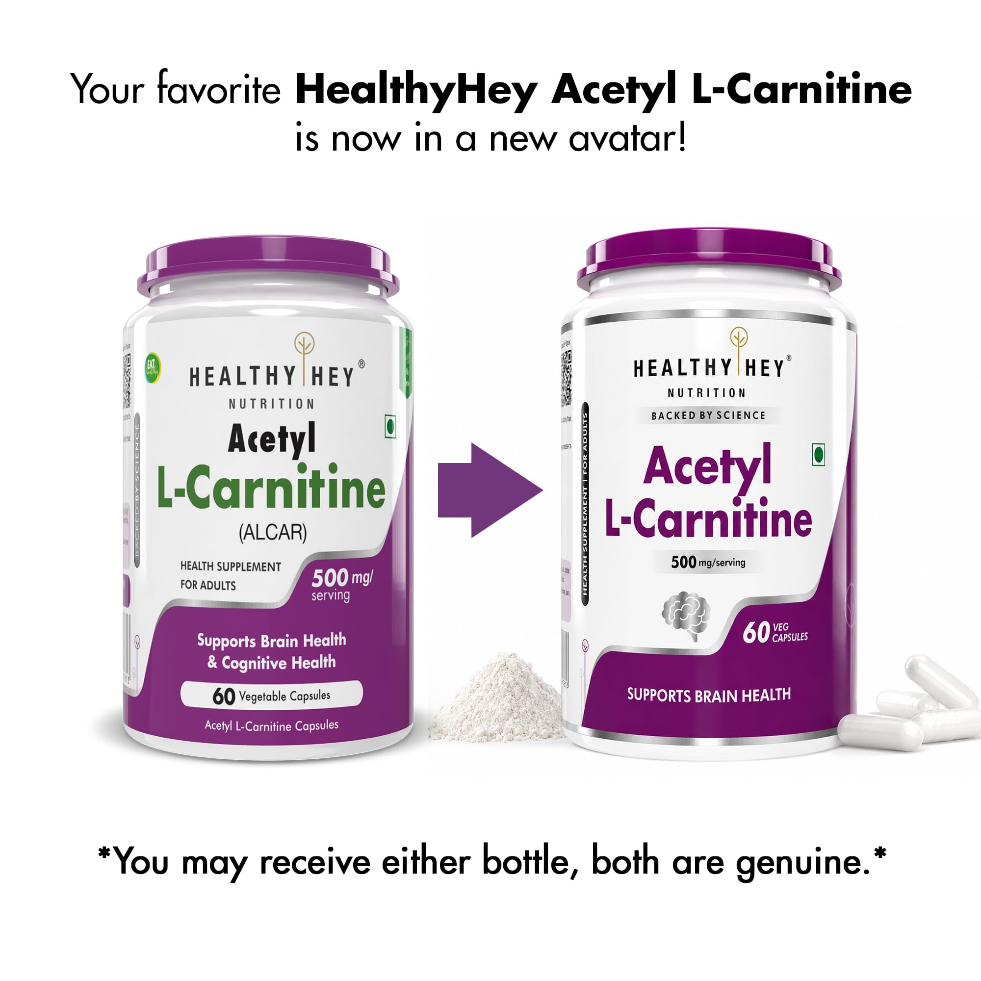 HealthyHey Nutrition Acetyl L-Carnitine (ALCAR)-60 Veg Capsules (Pack of 1)