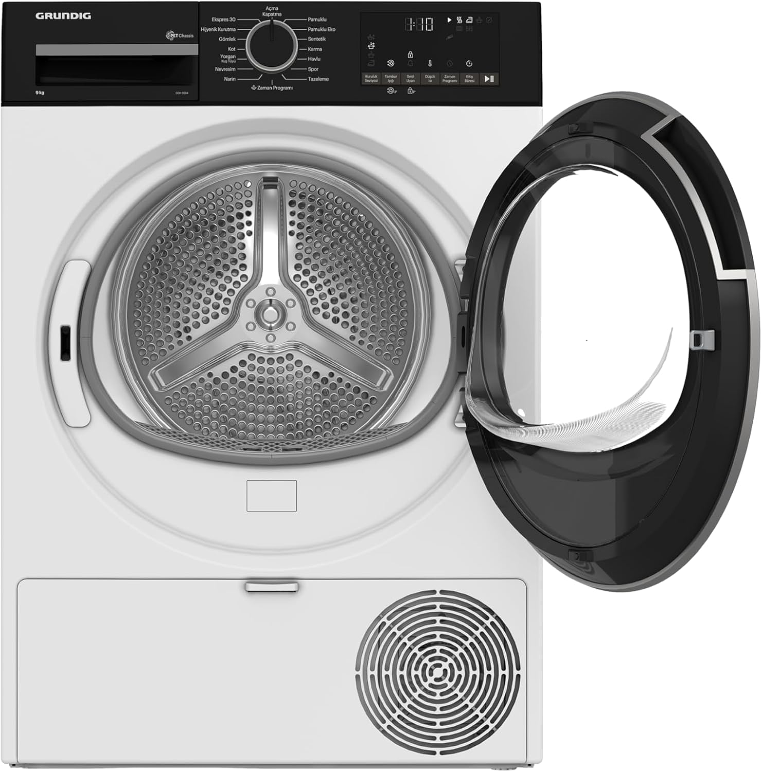 Front view of the Grundig GDH 9564 Dryer with the door open