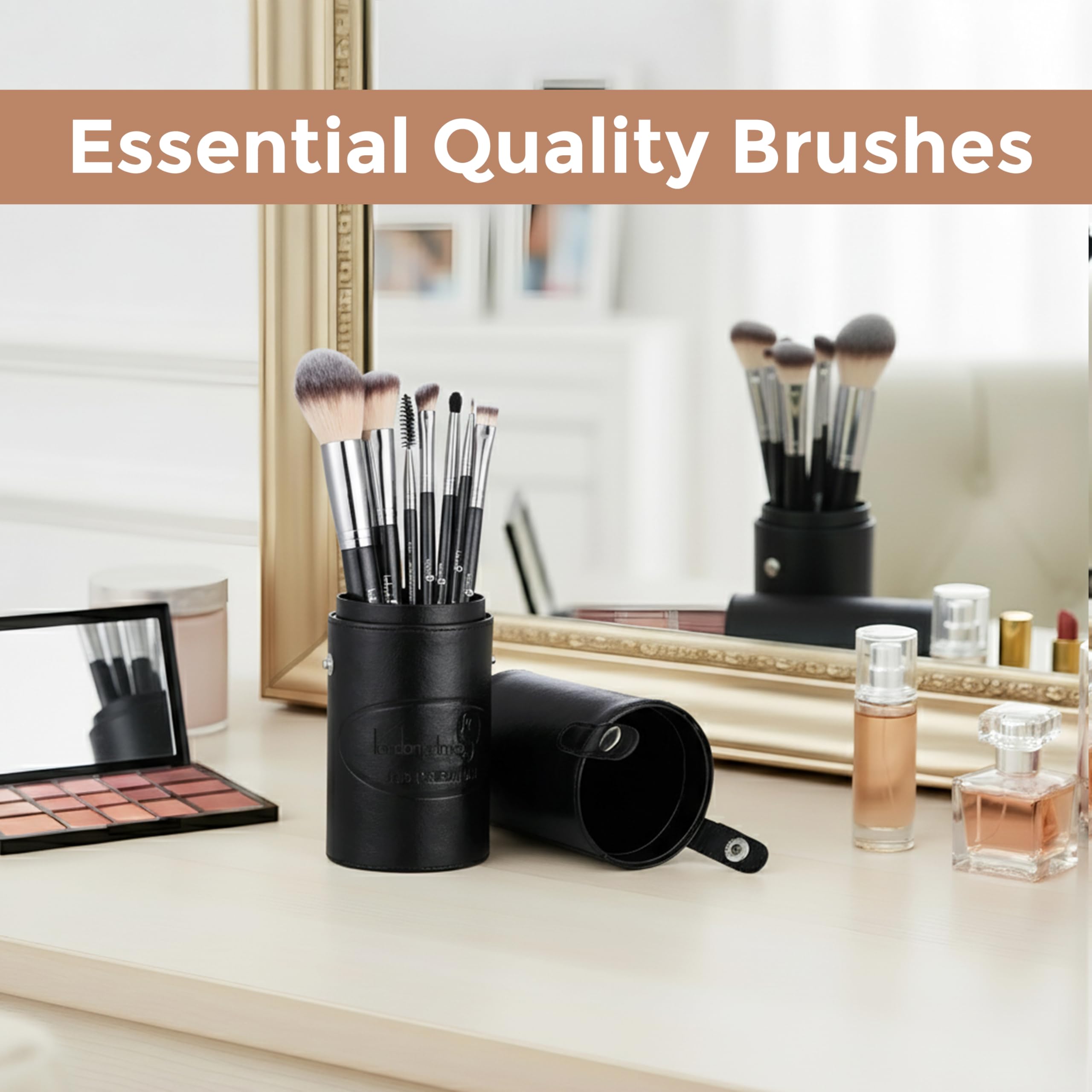 LONDON PRIME HD Premium Brush Set (7 pezzi) | Set di pennelli da trucco professionale e adatto ai principianti | Kit di pennelli da trucco morbidi per occhi, uso quotidiano e da viaggio, set completo