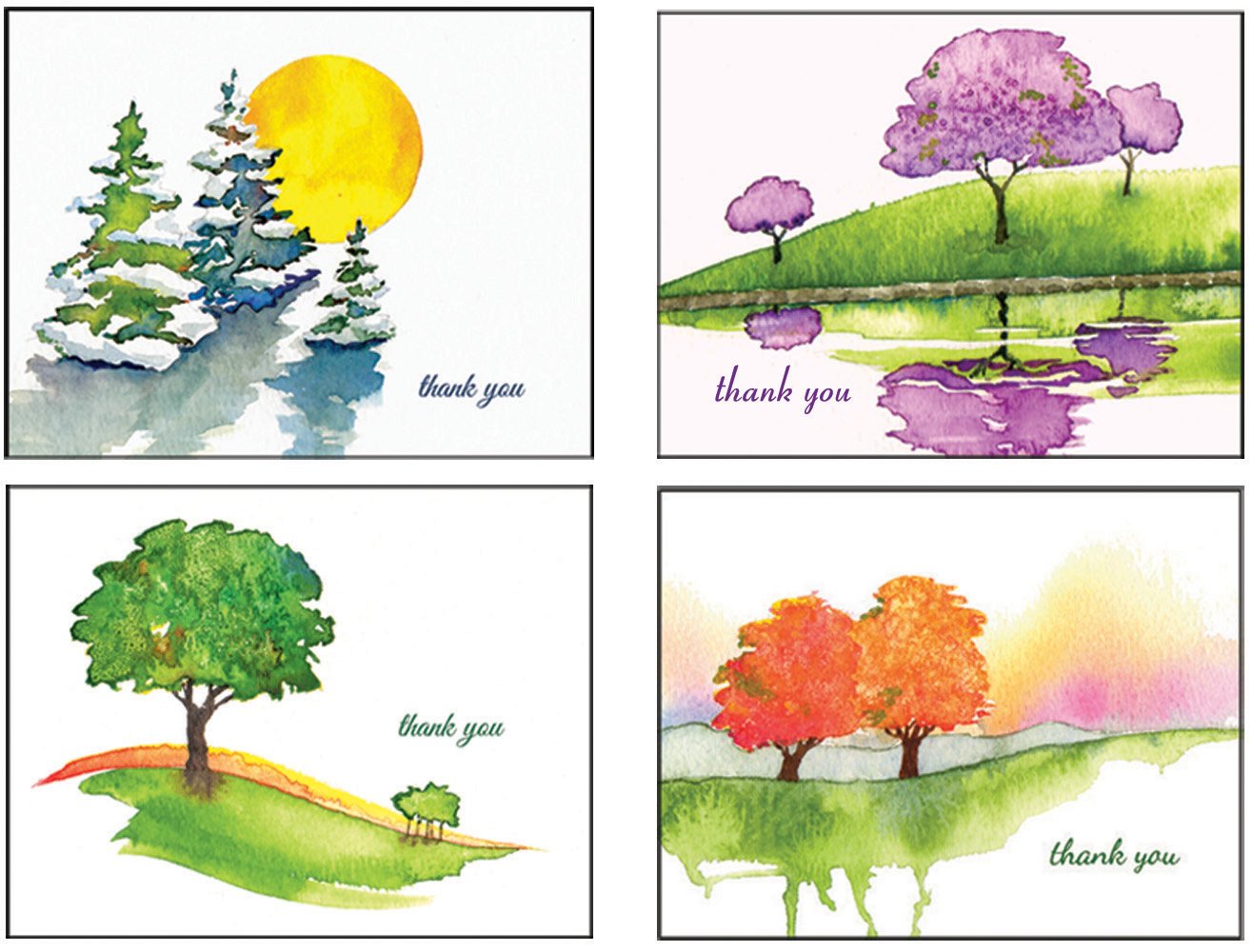 Peaks Publishing Inc Thank You All Year Round - Four Seasons Trees Premium Thank You Cards All Occasion Stationery Note Cards - Boxed Set of 20