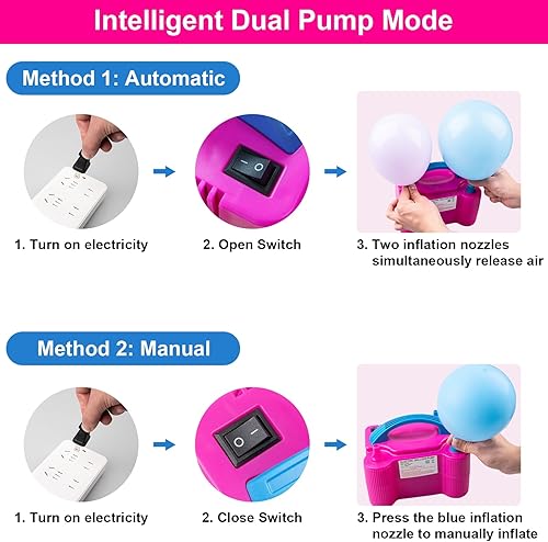 Miniatura 6 de Siasky Electric Balloon Pump, Portable Dual Nozzle Electric Air Balloon Pump Inflator Blower Machine for Party Decorations, Rose Red 110V 600W with