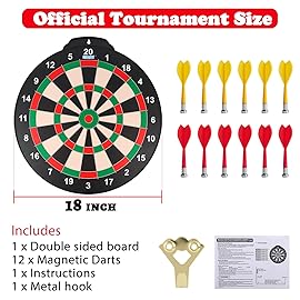 18 inch Magnetic Dart Board Set for Kids, Indoor Outdoor Game Dart Game with 12 Darts, Dartboard Toys Gifts for 8 9 10 11 12 Year Old Boys
