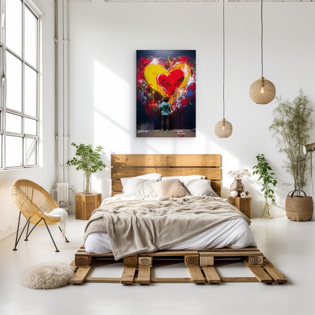Canvas for Living room. Little Dreamer Against the Giant Heart Canvas, 27 x 18 inch Canvas Wall Art - Inspirational Office Decor - 69x46 cm (27x18 inch)