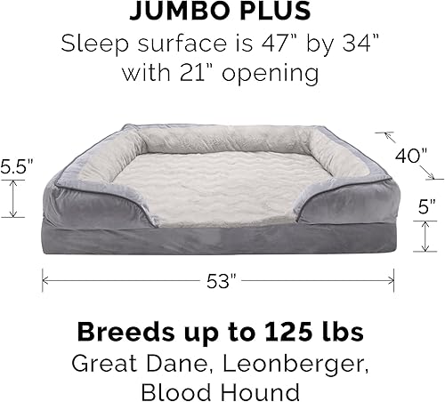 Miniatura 3 de Furhaven Funda de Repuesto para Cama de Perro Perfect Comfort Ondas de Felpa y Terciopelo Estilo Sofá, Lavable a Máquina - Gris Granito, Jumbo Plus