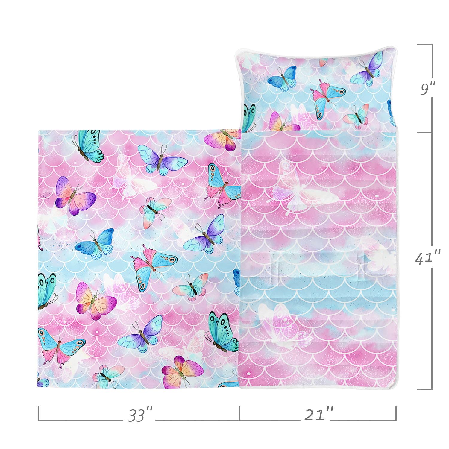 HOSIMA Nap Mat -Mermaid Scales Butterfly Sleeping Bag with Removable Pillow - Image 2
