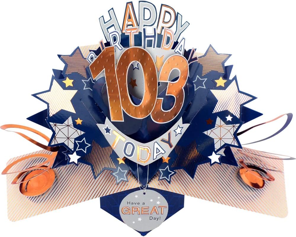Happy 103rd Birthday 103 Today Pop-Up Greeting Card Love Kate's Pop Up Cards Him POP204MC103, brown|blue|grey|beige
