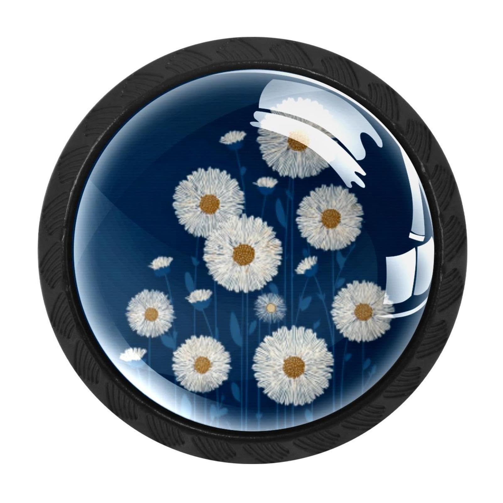 CHENZZZZ Navy Daisies (2) Drawer Knobs Pull Handles 4 Pcs Glass Cabinet Drawer Pulls for Home Kitchen Office Cabinet Cupboard
