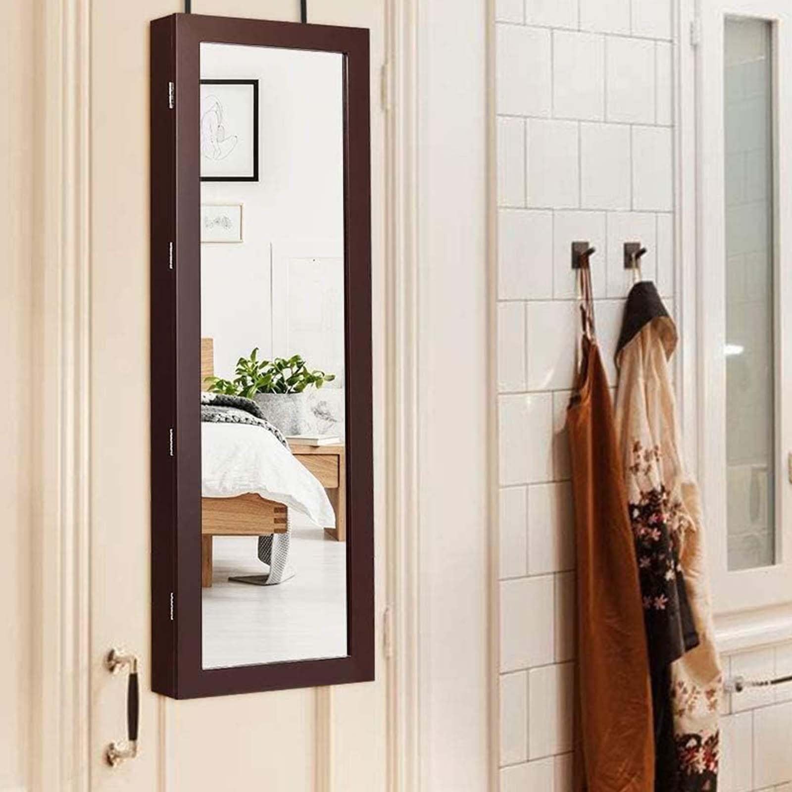 BsxiouY BsxiouY Joyero, Organizador De Gabinete Montado En Pared/Puerta, Luz LED, con Ganchos Ajustables, Espejo De Longitud Completa Y Cajón De Almacenamiento,A