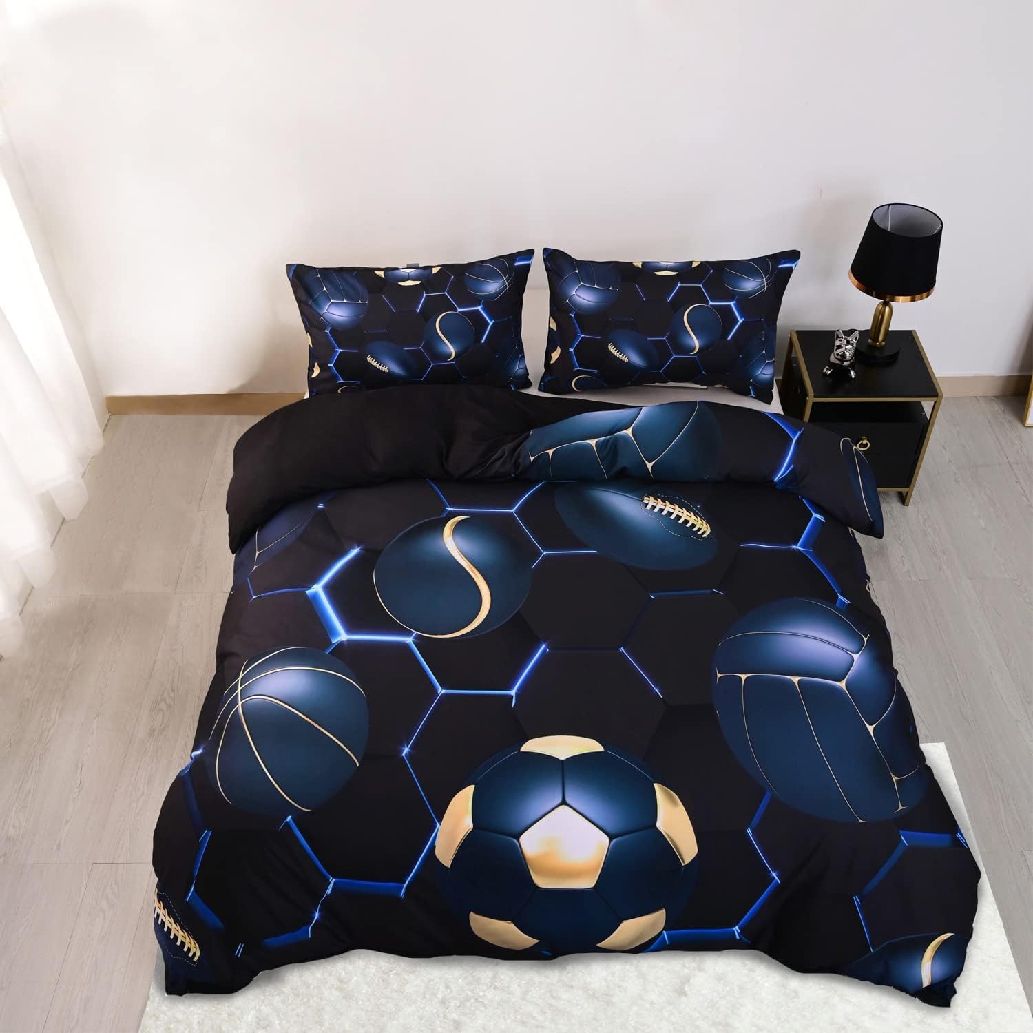 Housse de couette 220x240 football en microfibre durable pour lit 2p