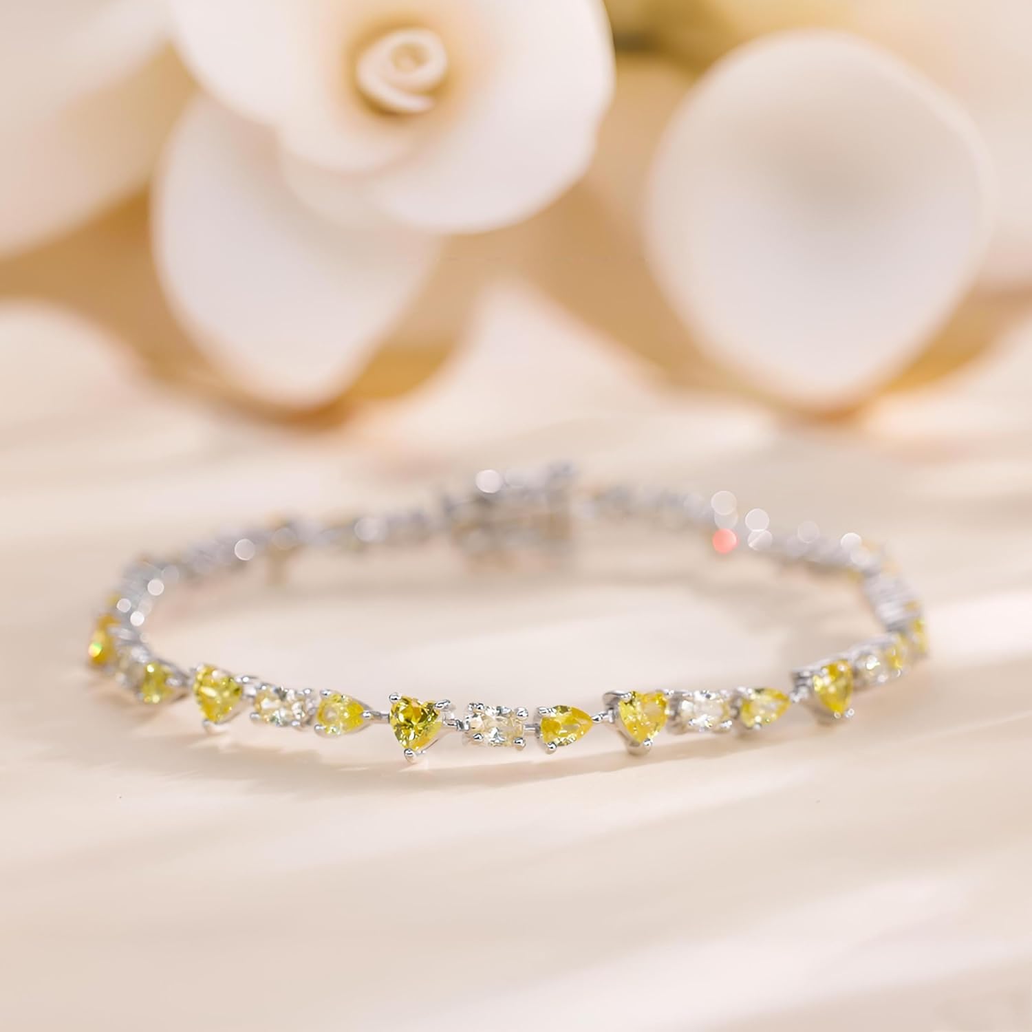 FANCIME 'Dawn' Tennis Bracelets Sterling Silver Colorful Oval Heart Teardrop CZ Bracelets Fine Jewelry Birthday Gifts for Women 7.2" - Image 3