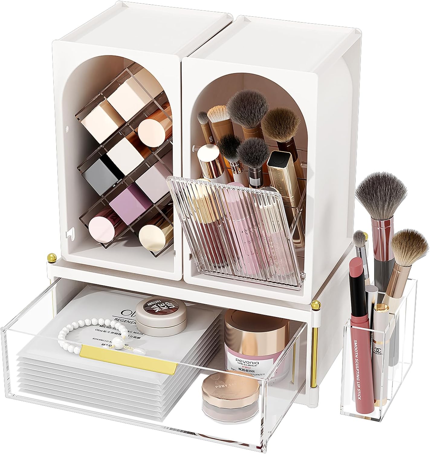 FOLLOWIN Compact Makeup Organizer Set, Makeup Brush Organizer