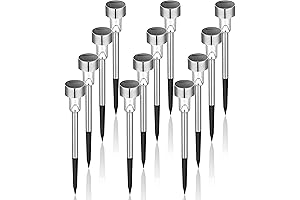 GIGALUMI Solar Lights Outdoor, 12 Pack Stainless Steel LED Landscape Lighting for Patio, Lawn, Yard