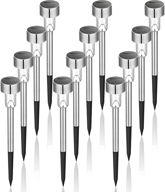 GIGALUMI Solar Lights Outdoor Garden Led Light Landscape/Pathway Lights Stainless Steel-12 Pack